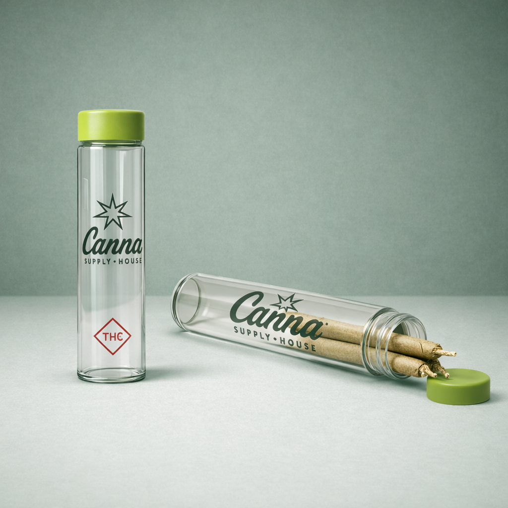 Child-resistant twist-top cannabis pre-roll tubes for joints and blunts—airtight, secure packaging with customizable direct printing or pre-labeled options for freshness, compliance, and brand visibility.