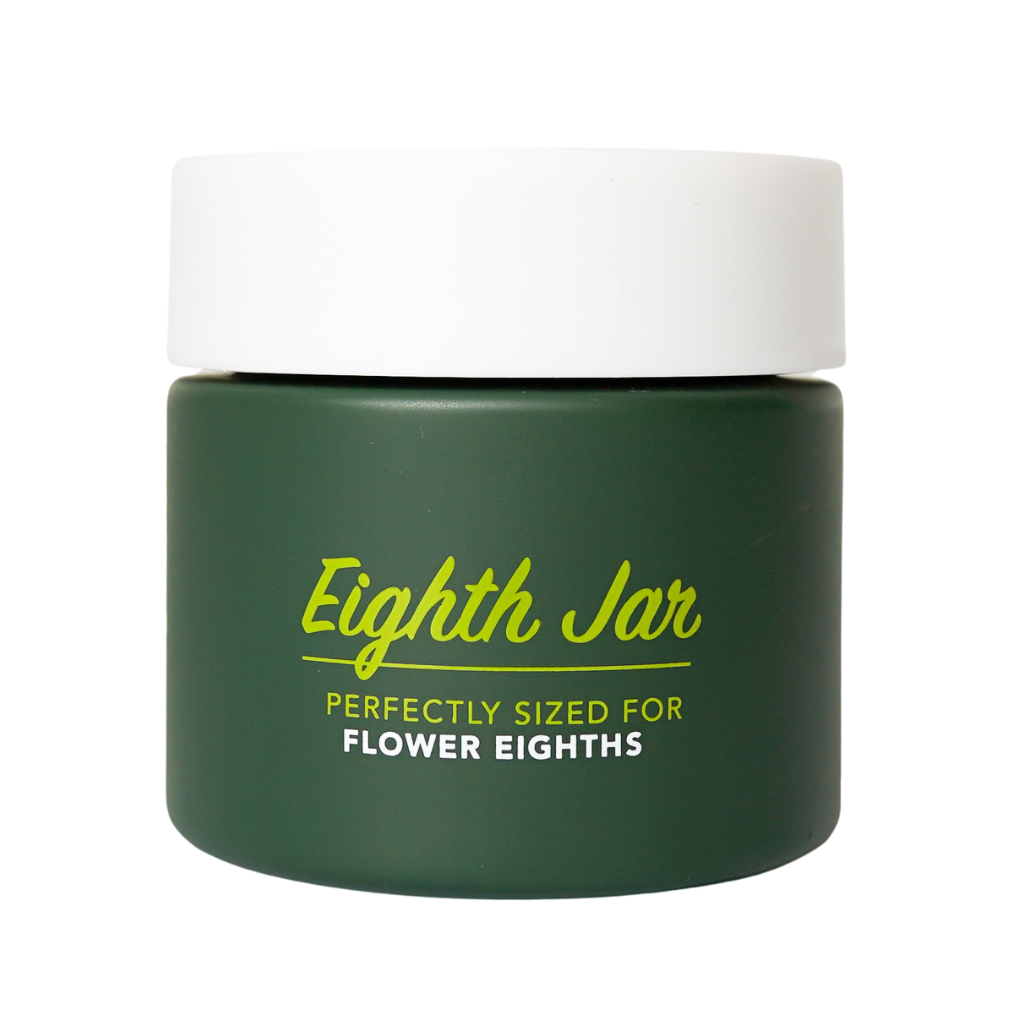 The Eighth Jar – premium child-resistant glass jar for cannabis flower, designed to hold 1/8 oz with airtight, durable construction that preserves freshness, potency, and elevates product presentation.