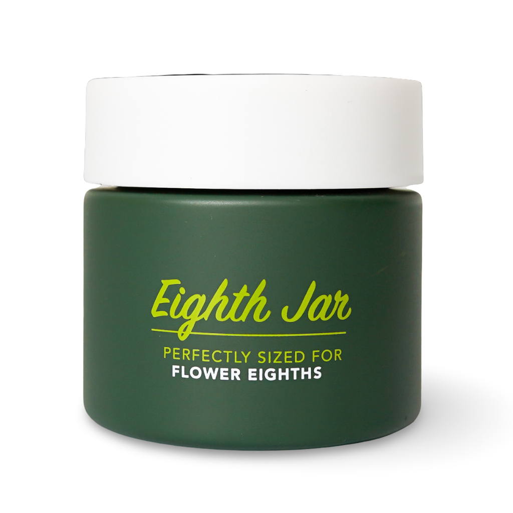 The Eighth Jar – premium child-resistant glass jar for cannabis flower, designed to hold 1/8 oz with airtight, durable construction that preserves freshness, potency, and elevates product presentation.