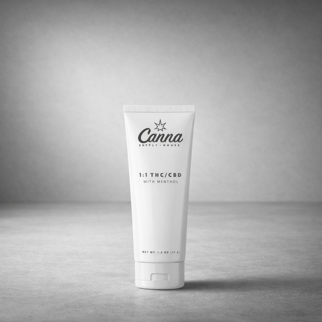 Child-resistant cannabis lotion tube with push-and-turn cap for creams and topicals—compliant, secure packaging with customizable branding or labeling for a sleek, premium product presentation.